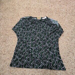 Michael Kors Green Snake Skin Pattern Long Sleeve Blouse Womens Medium